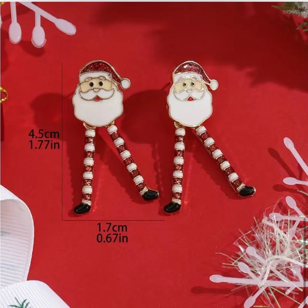 Christmas Santa Claus With Long Legs‎ Enamel Dangle Earrings Cute Party Style